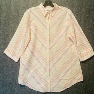 Chicos No Iron Linen‎ Top Womens 1 Medium Button Accent Shirt Coastal Lagenlook